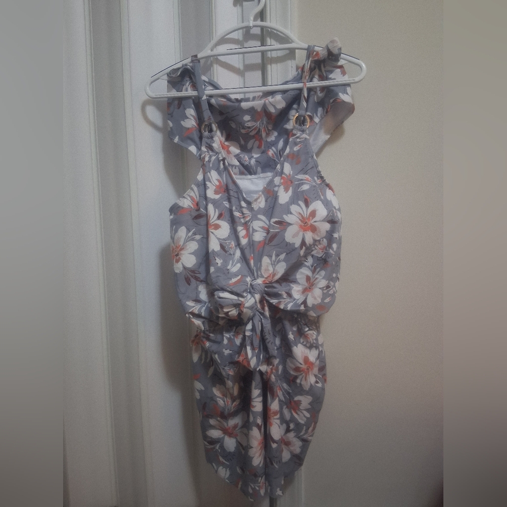 Ozowo Grey Floral Two Piece Swimsuit